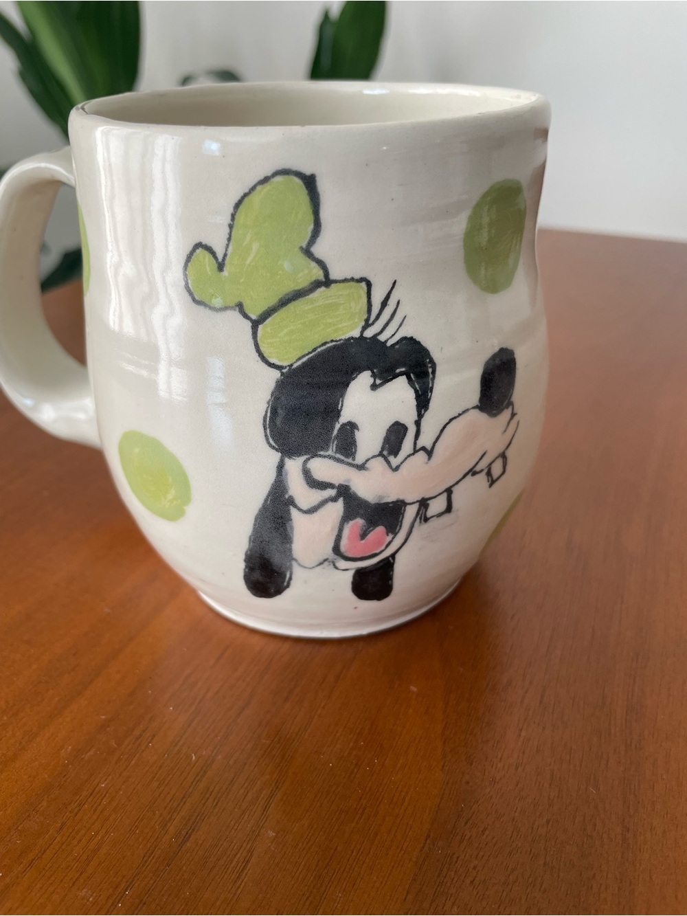 Handmade, Cream Ceramic Mug with Lime Green Accents